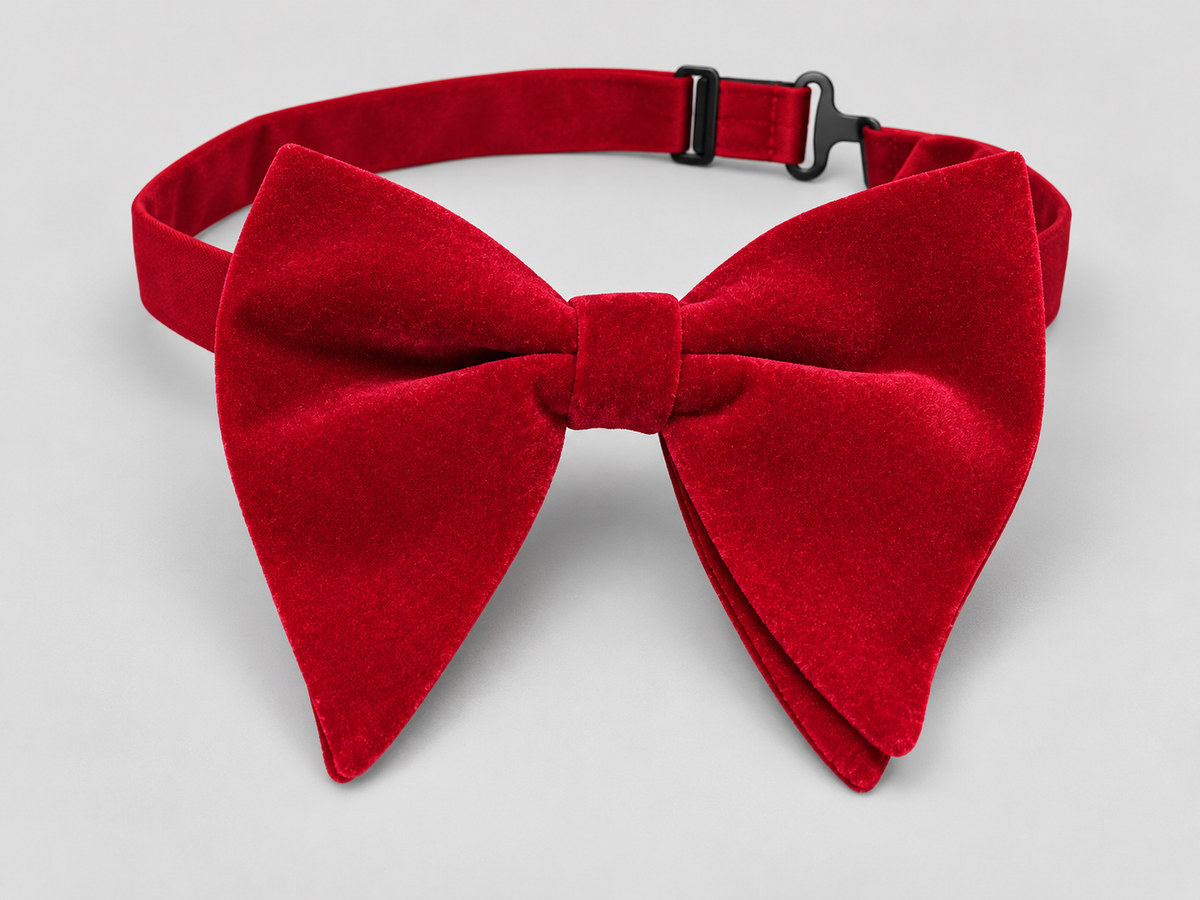 Deep wine burgundy velvet butterfly bow tie