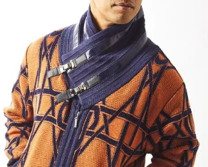 PU Leather Trimmed shawl collar Buckled Sweater