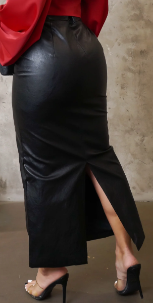 Faux Leather Long Pencil Skirt