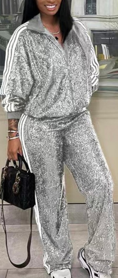 Womens Sparkly Two Piece Glitter Pants Jacket Set