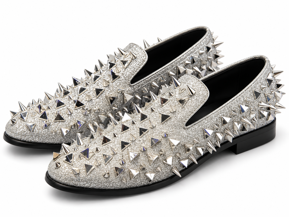 D.U.S For Him Silver Glitter Spike Loafers