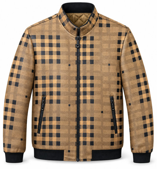 Men's Tan and Black Geometric Zip Jacket