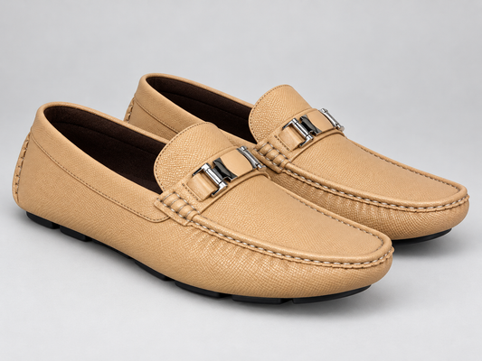 Men's Taupe Textured Bit Driving Loafers