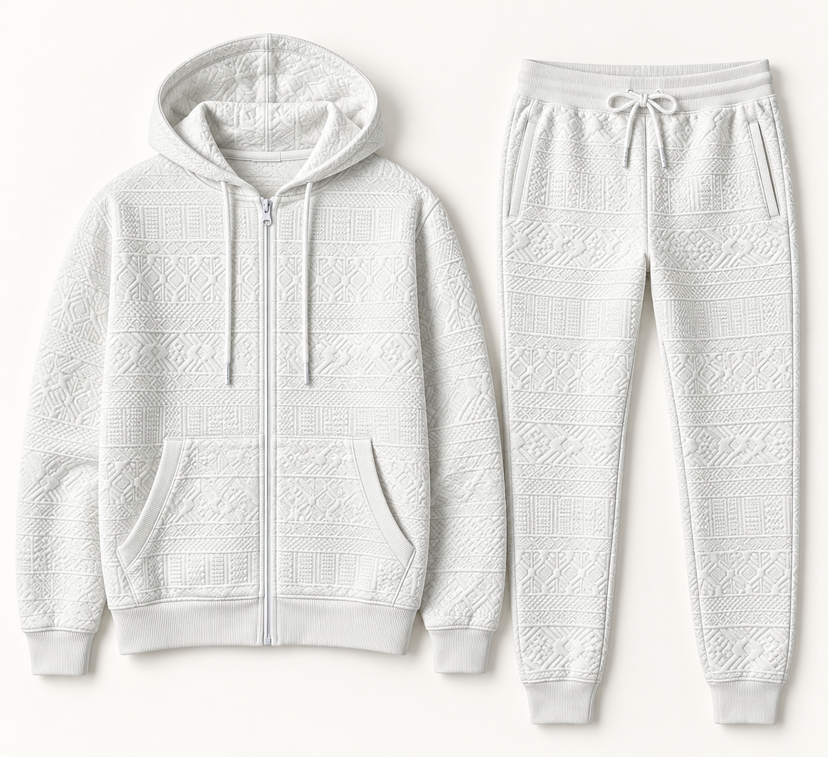 D.U.S For Him White Embossed Hoodie and Jogger Set