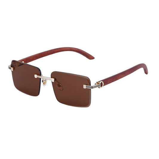 Unisex UV400 Classic Square Frameless Imitation Wooden Grain Legs Eyewear Sunglasses: TEA / One_size