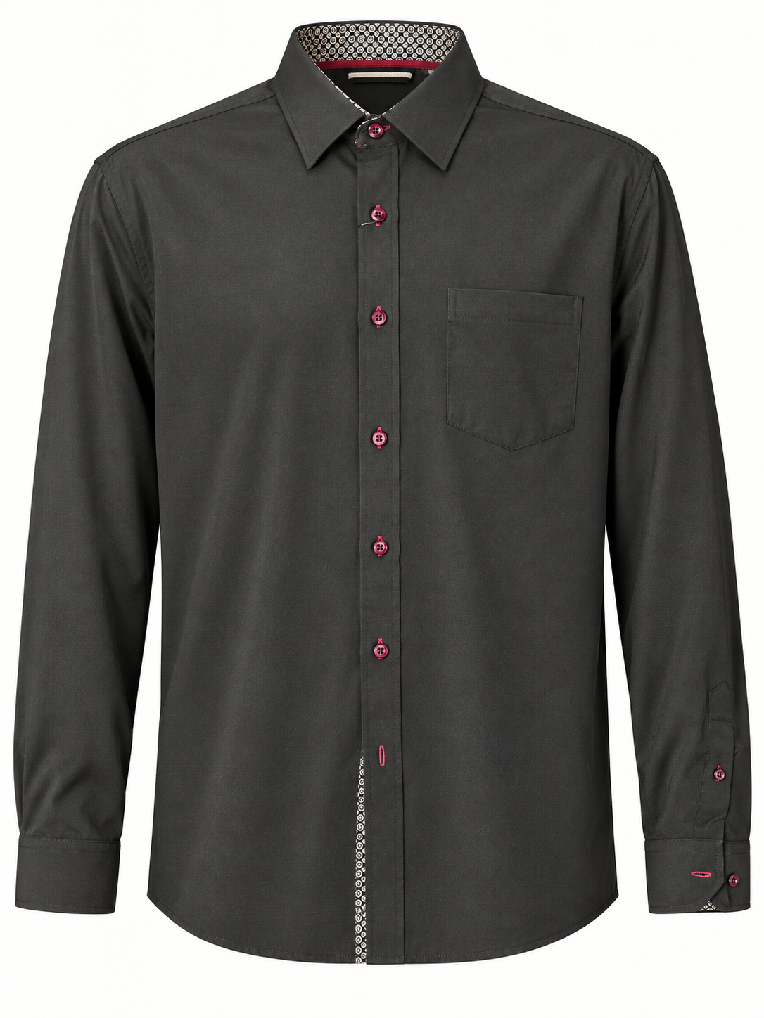 Black D.U.S For Him four-way-stretch long sleeve button-up with burgundy accents