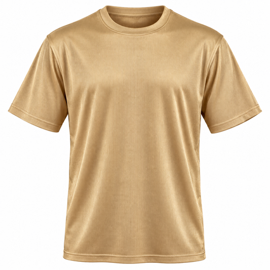 Generated studio photo of Stacy Adams metallic gold short-sleeve tee
