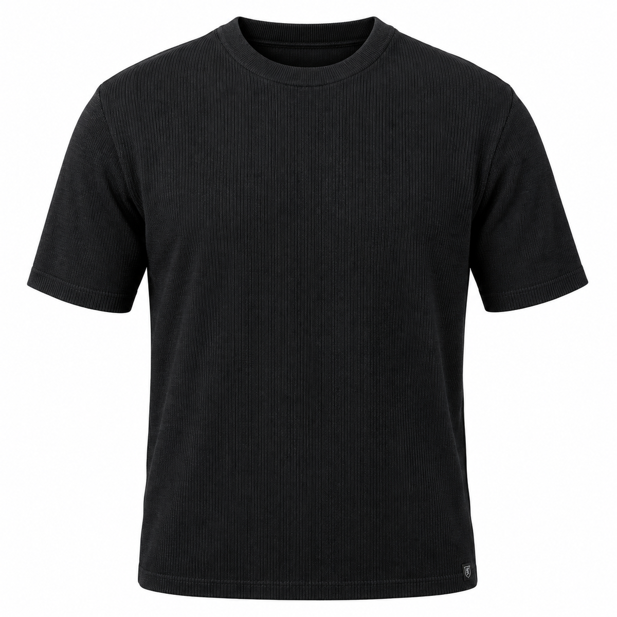 Black Stacy Adams short-sleeve rib knit top, studio product image