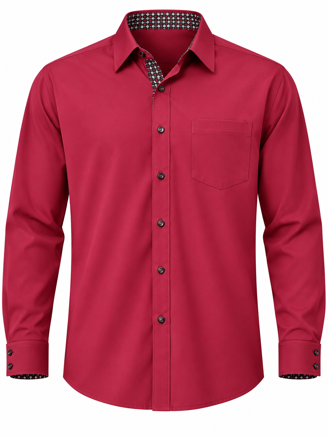Catalog image of burgundy D.U.S For Him four-way-stretch long sleeve button-up shirt
