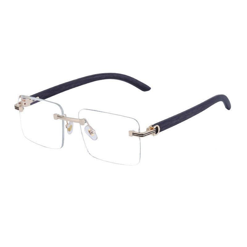 Unisex UV400 Classic Square Frameless Imitation Wooden Grain Legs Eyewear Sunglasses: SKY BLUE / One_size