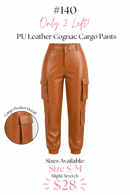 Cognac PU leather cargo pants, size S/M, item 140