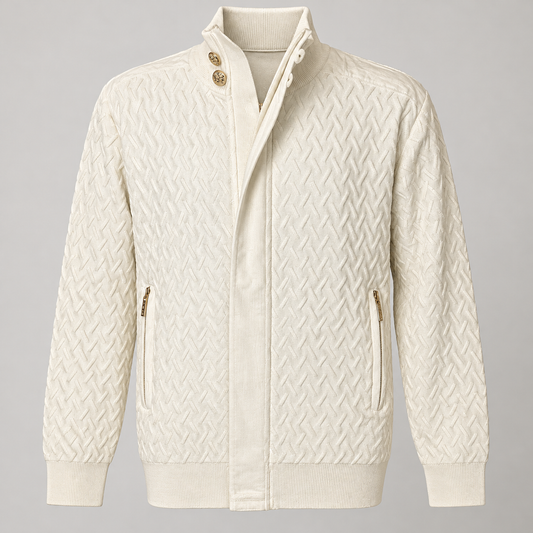 Cream SilverSilk men's full-zip textured knit sweater jacket