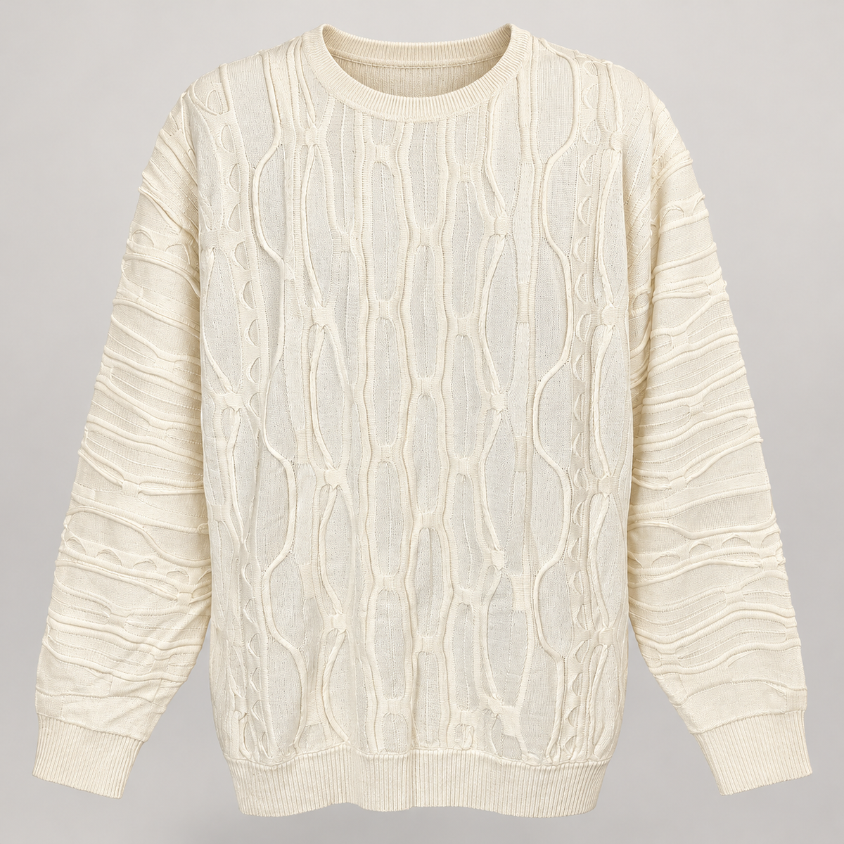 Cream Stacy Adams men's textured knit crewneck sweater