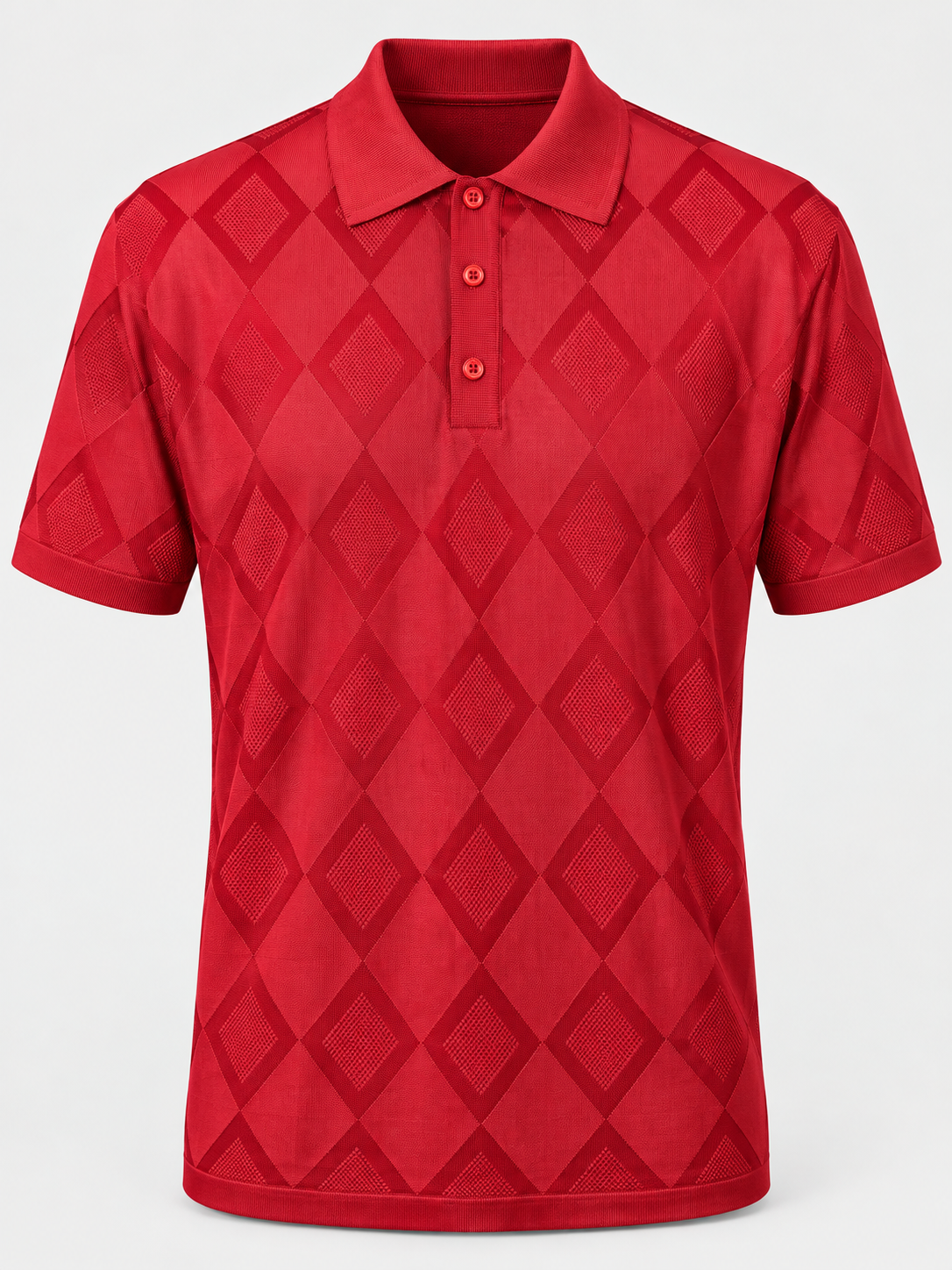 Stacy Adams red short-sleeve stretch knit top with tonal diamond texture